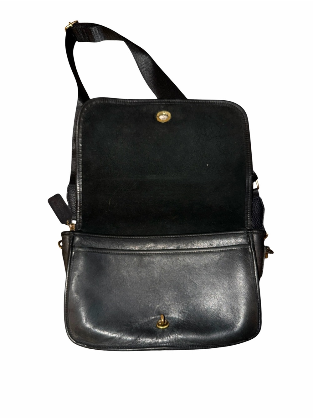 Vintage Coach Black Leather Push Lock Flap Crossbody Bag - Picture 2 of 8